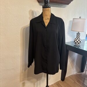 Laura Scott Women's XL Black L/S Button‎ Down